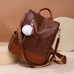 Classic Zipper Backpack Soft Leather Bag Large Capacity for Travel