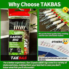 Sabiki Rigs Saltwater Fishing Bait Real Fish Skin Feathered Hooks