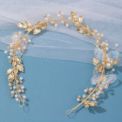 Girls Rhinestone Pearl Butterfly Headband - Evening Dress Hair Accessories
