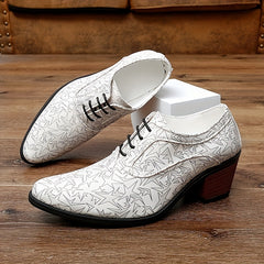 Men's Star Print Lace up Casual Shoes Rubber Sole High Heels Dress