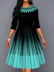 Geometric Print Half Sleeve Round Neck Dress