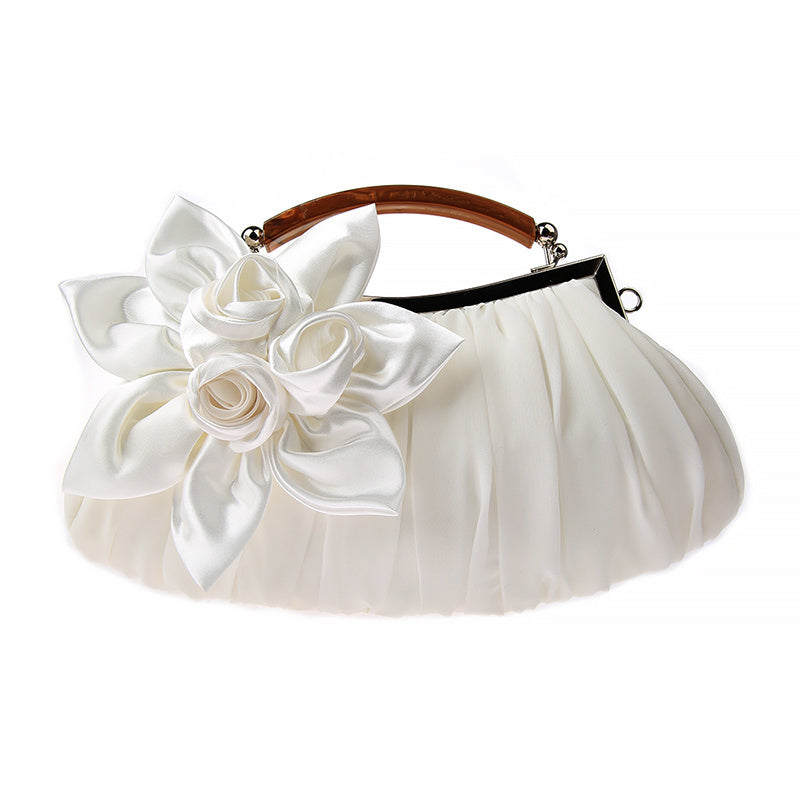 Floral Decor Clutch Bag Ruched Detail Handbag Women's Chain Shoulder Bag