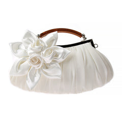 Floral Decor Clutch Bag Ruched Detail Handbag Women's Chain Shoulder Bag