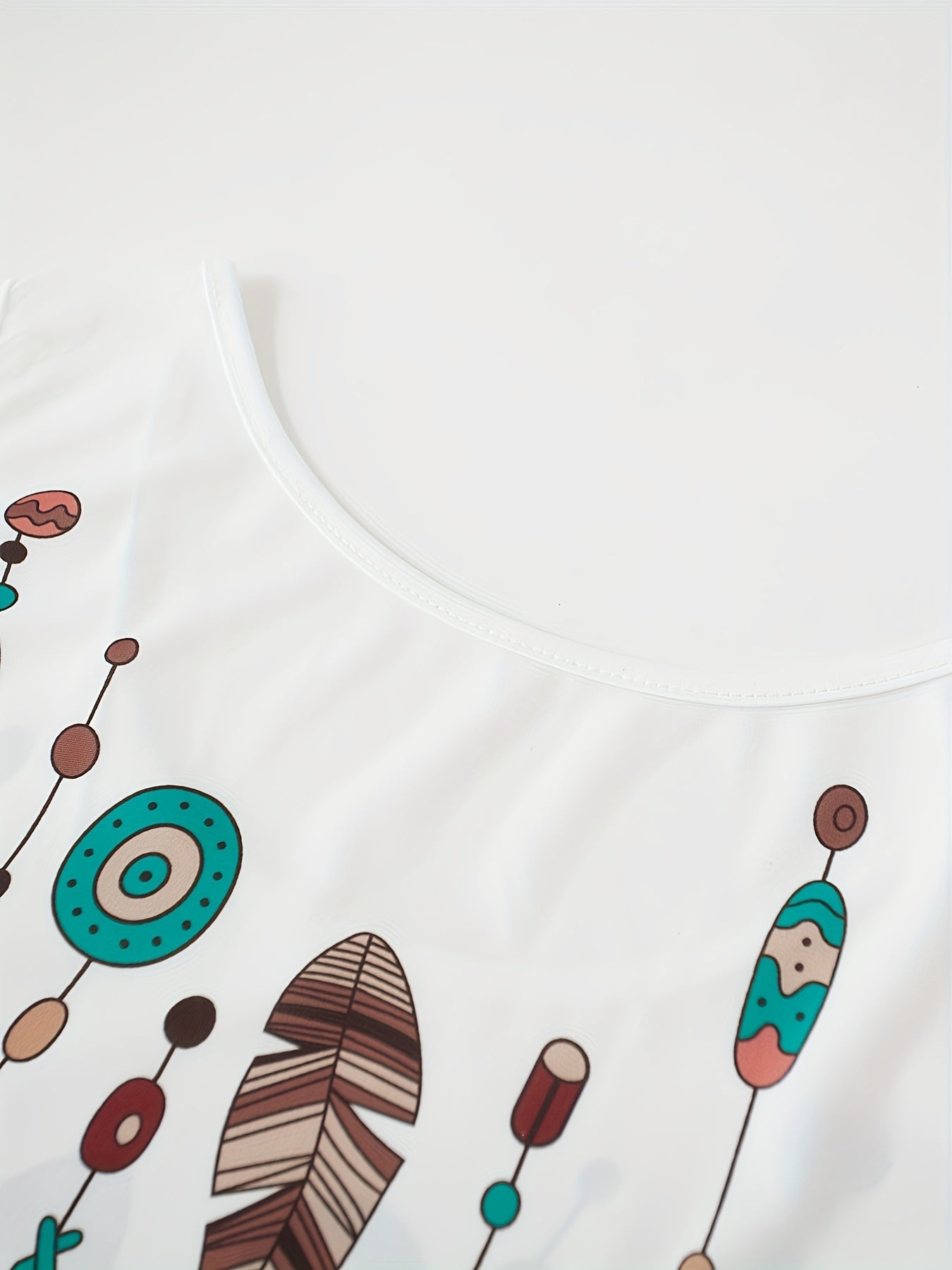 Casual Tank Dress Women's Plus Feather Print Round Neck Slight Stretch