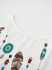 Casual Tank Dress Women's Plus Feather Print Round Neck Slight Stretch