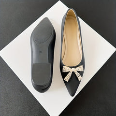 Women's Rhinestone Bowknot Slip-On Low Heel Point Toe Shoes