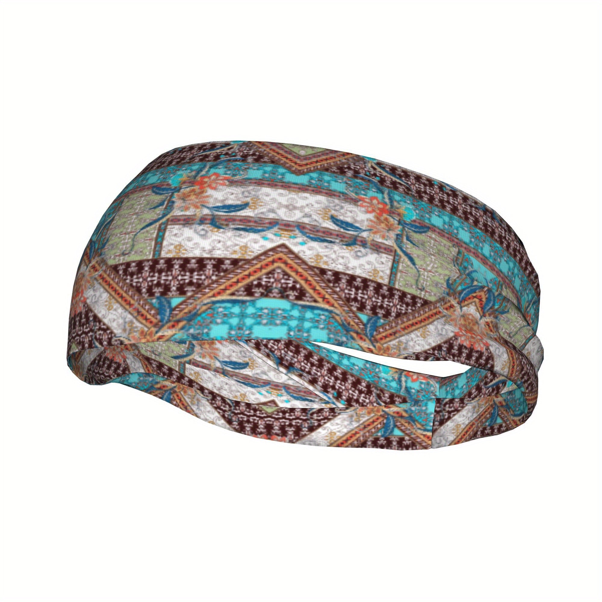 Men's Paisley Headband Non Slip Teal Orange Gray Brown Soft Flexible Band