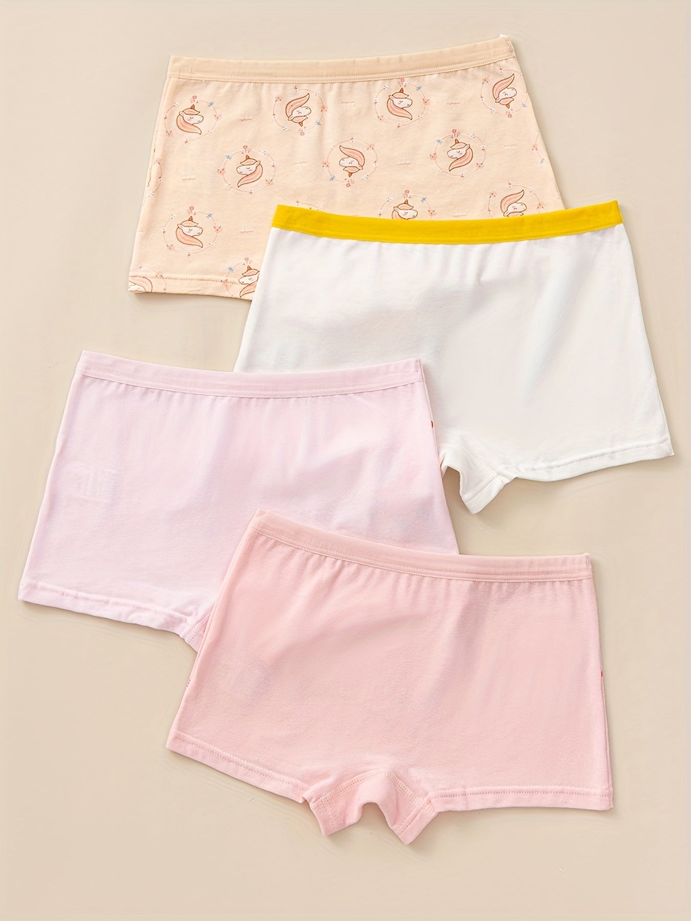4pcs Cotton Boxer Briefs for Girls Cartoon Pattern Elastic Waist Shorts