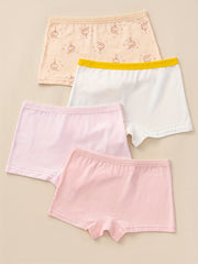 4pcs Cotton Boxer Briefs for Girls Cartoon Pattern Elastic Waist Shorts