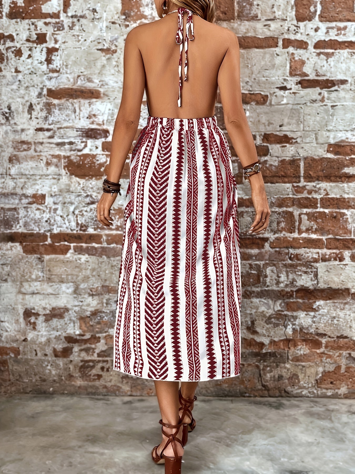 Halter Neck Vacation Dress Sleeveless Split Thigh Slim Waist
