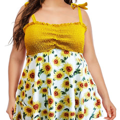Colorblock Sunflower Bikini Set Ribbed Tank & Brief Swimsuit