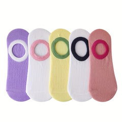 5 Pairs Colorblock Trim Socks Lightweight Ankle Stockings