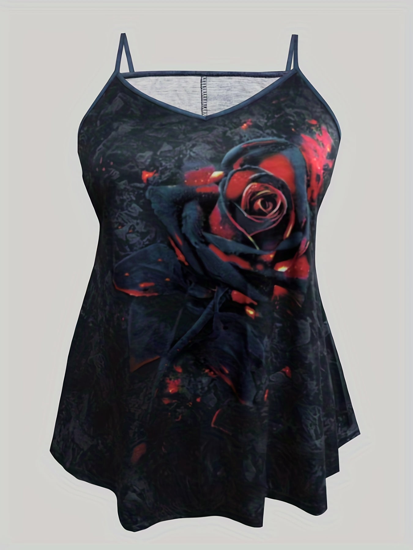 Gothic Rose Print V Neck Cami Top