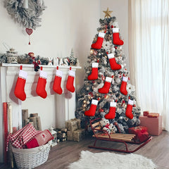 6pcs Felt Christmas Socks Red Non-woven Golden Trim Fireplace Hanging