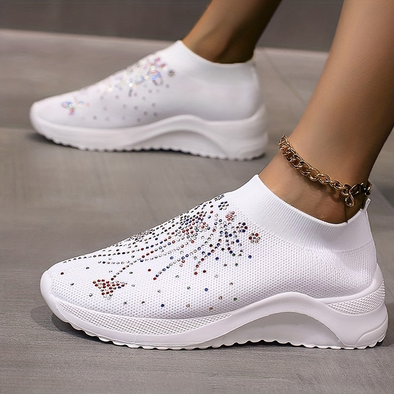 Rhinestone Decor Platform Slip-On Sneakers Outdoor Walking Shoes
