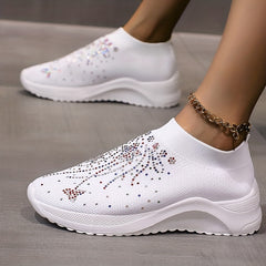 Rhinestone Decor Platform Slip-On Sneakers Outdoor Walking Shoes