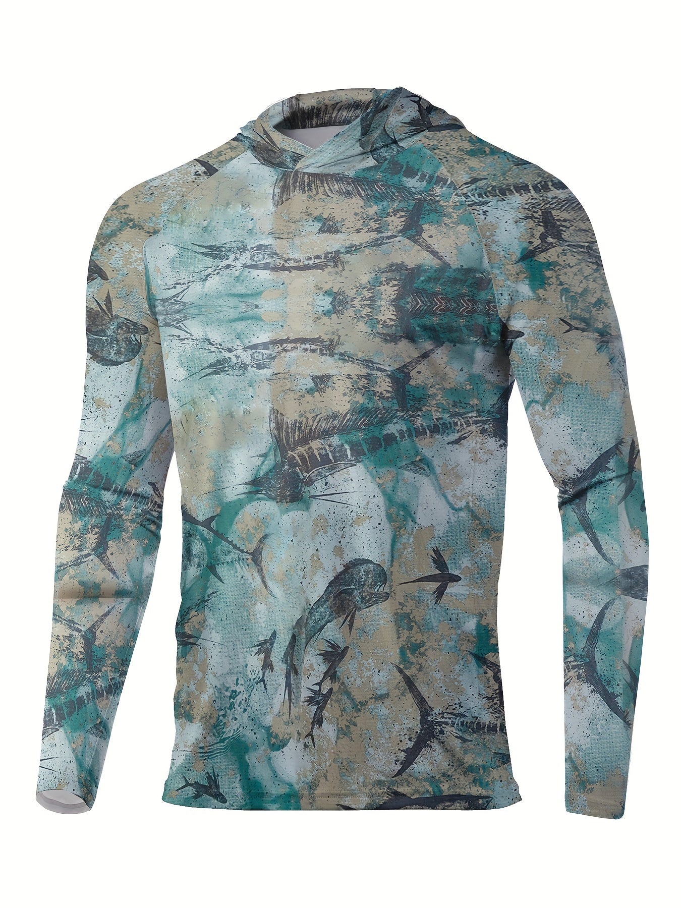 Men's Tie Dye Long Sleeve Hoodie Fishing Jersey