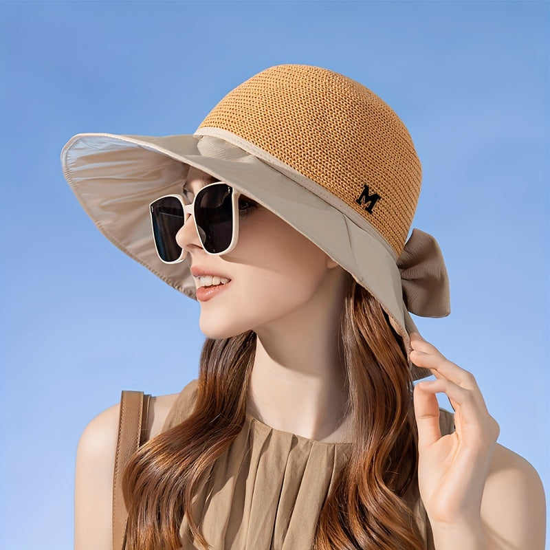 Wide Brim Sun Hat Bow Decor Casual Bucket Hat for Summer