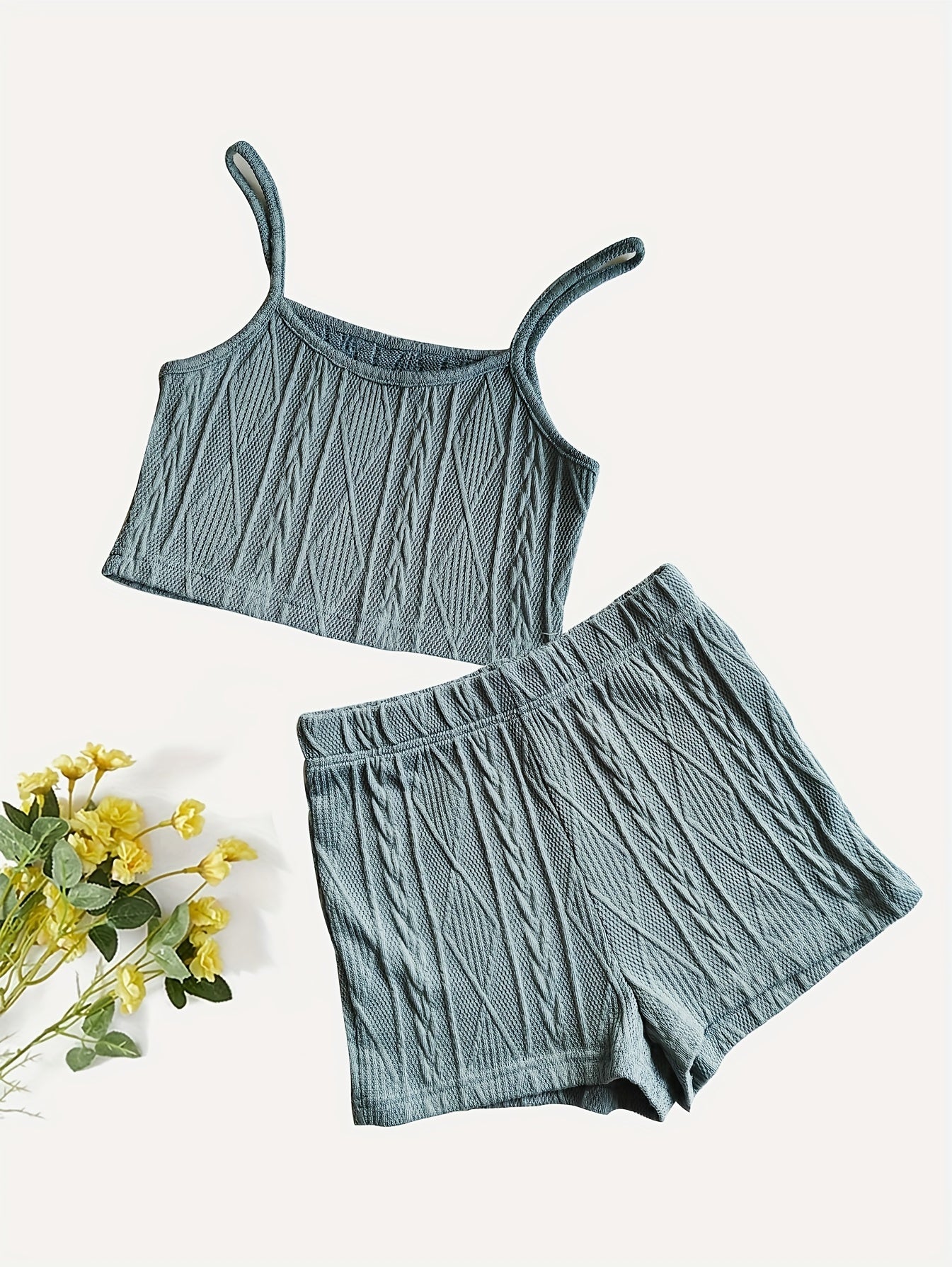 Sleeveless Crop Cami Top & Elastic Waist Shorts Set