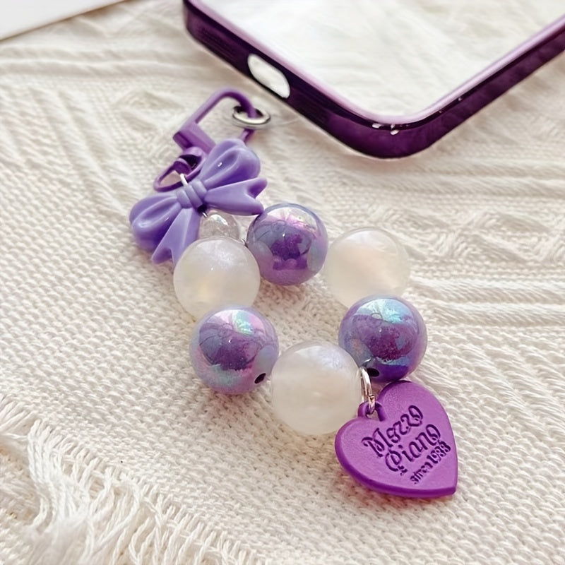 Heart Bead Keychain Butterfly Knot Pendant for Girls Bag Phone Chain