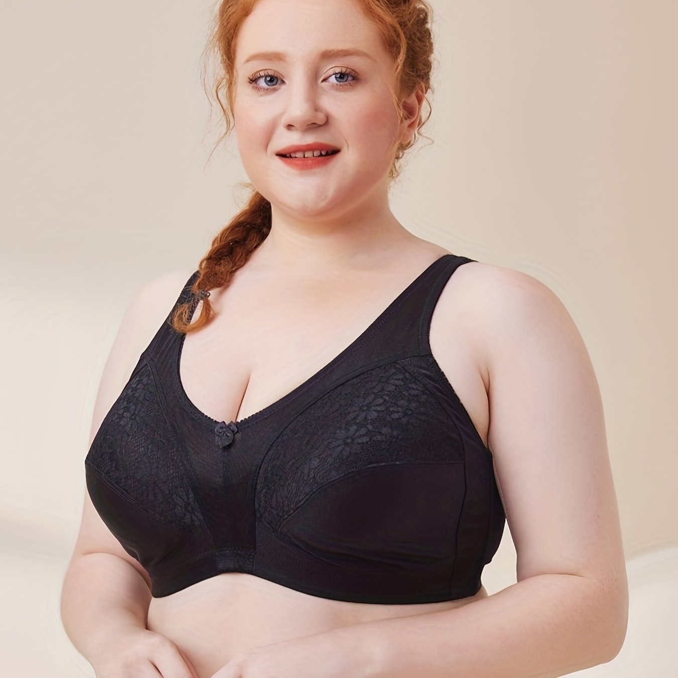 Plus Size Women's Floral Jacquard Full Cover Wireless Bra