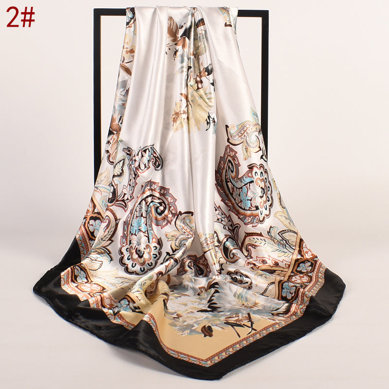 Flower Printed Satin Square Scarf Lightweight Headscarf Bandana