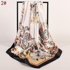 Flower Printed Satin Square Scarf Lightweight Headscarf Bandana