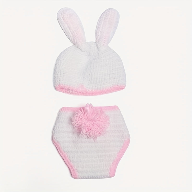 Adorable Bunny Costume Knitted Hat for Baby Photo Shoots