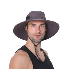 Wide Brim Sun Hat with Strap Windproof Breathable Foldable Cap