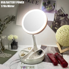 USB Dual Purpose Double Sided Mirror LED Makeup Mirror Portable Makeup Mirror
