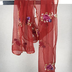 Red Embroidery Thin Lace Scarf Women Comfortable & Breathable Shawl