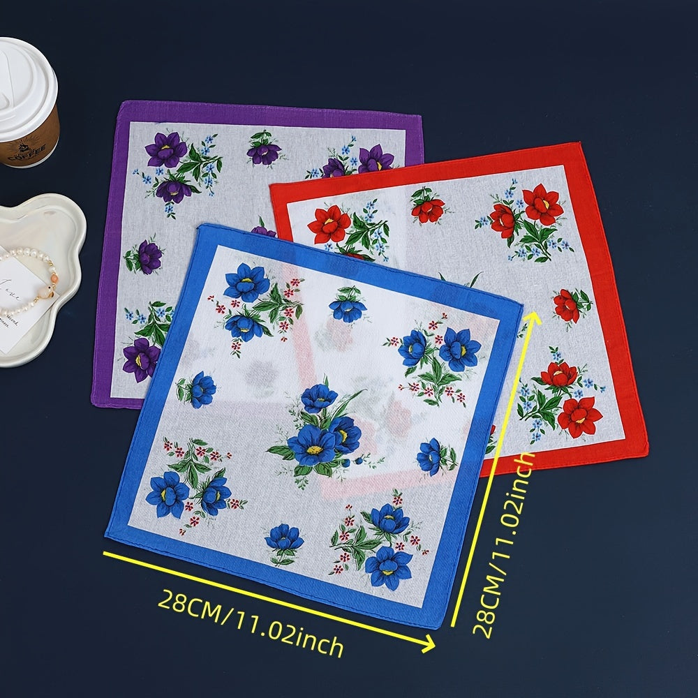 12pcs Floral Handkerchiefs in Red Purple Yellow