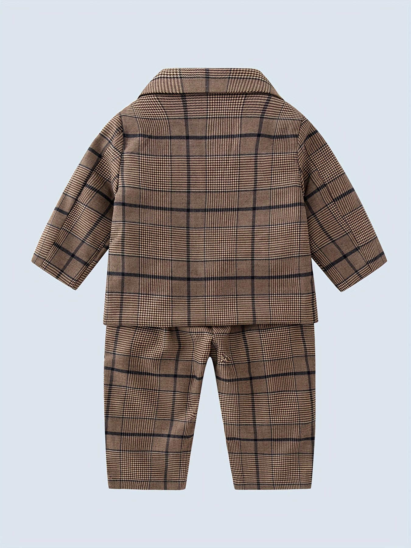 Baby Boys Gentleman 2pcs Suit Plaid Top With Bow Plaid Pants