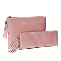 Large Leather Makeup Bag Zipper Pouch for Women Travel