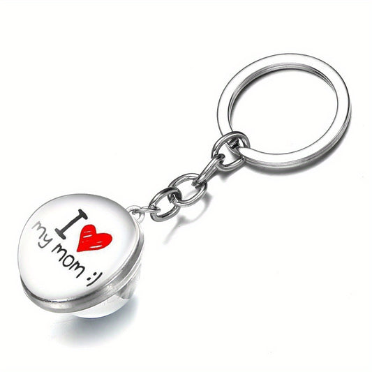 I LOVE MOM Keychain Metal Key Ring Purse Handbag Car Charm Earphone Accessory