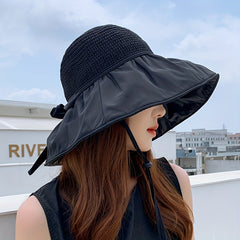 Wide Brim Bowknot Sun Hat Hollow Breathable UV Protection Bucket Hat