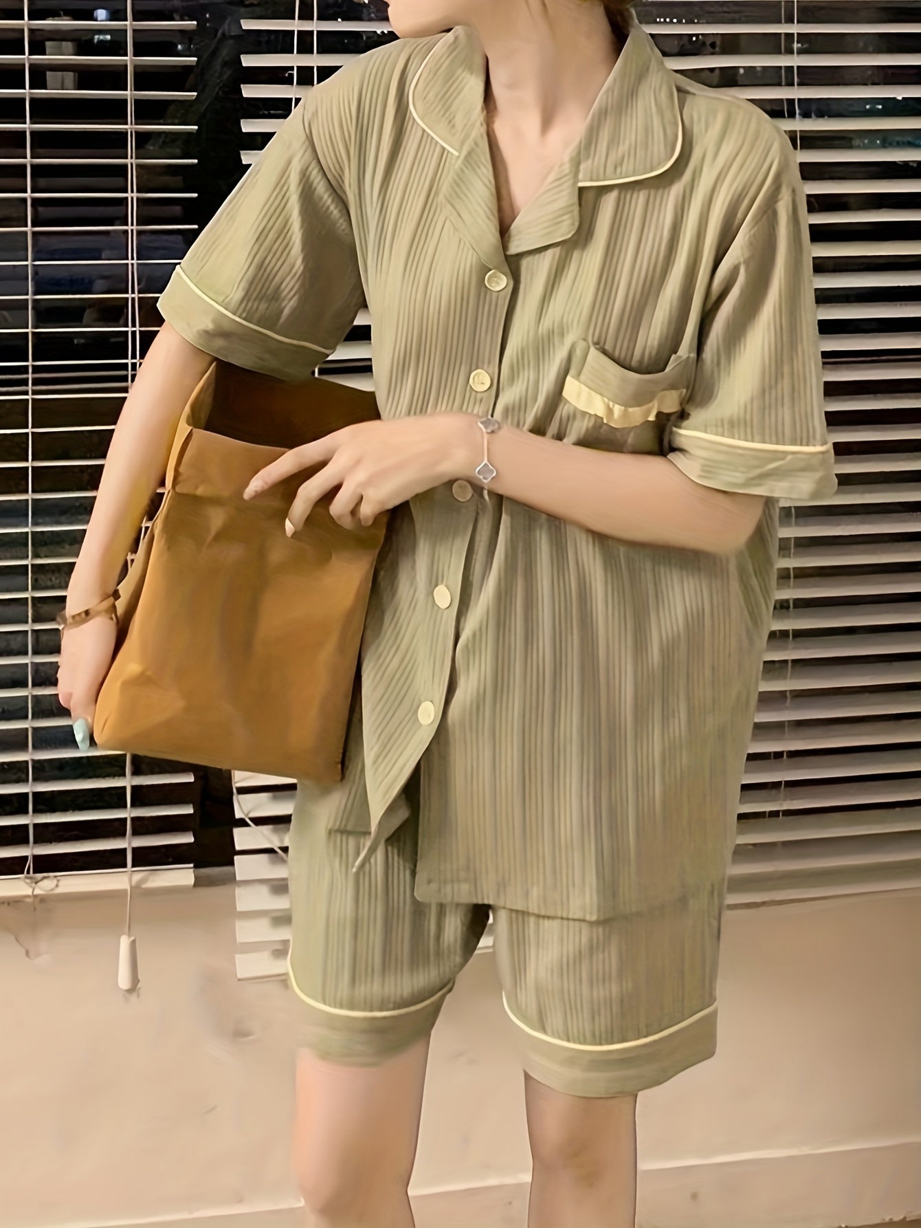 Lounge Set Lapel Buttons Top & Shorts