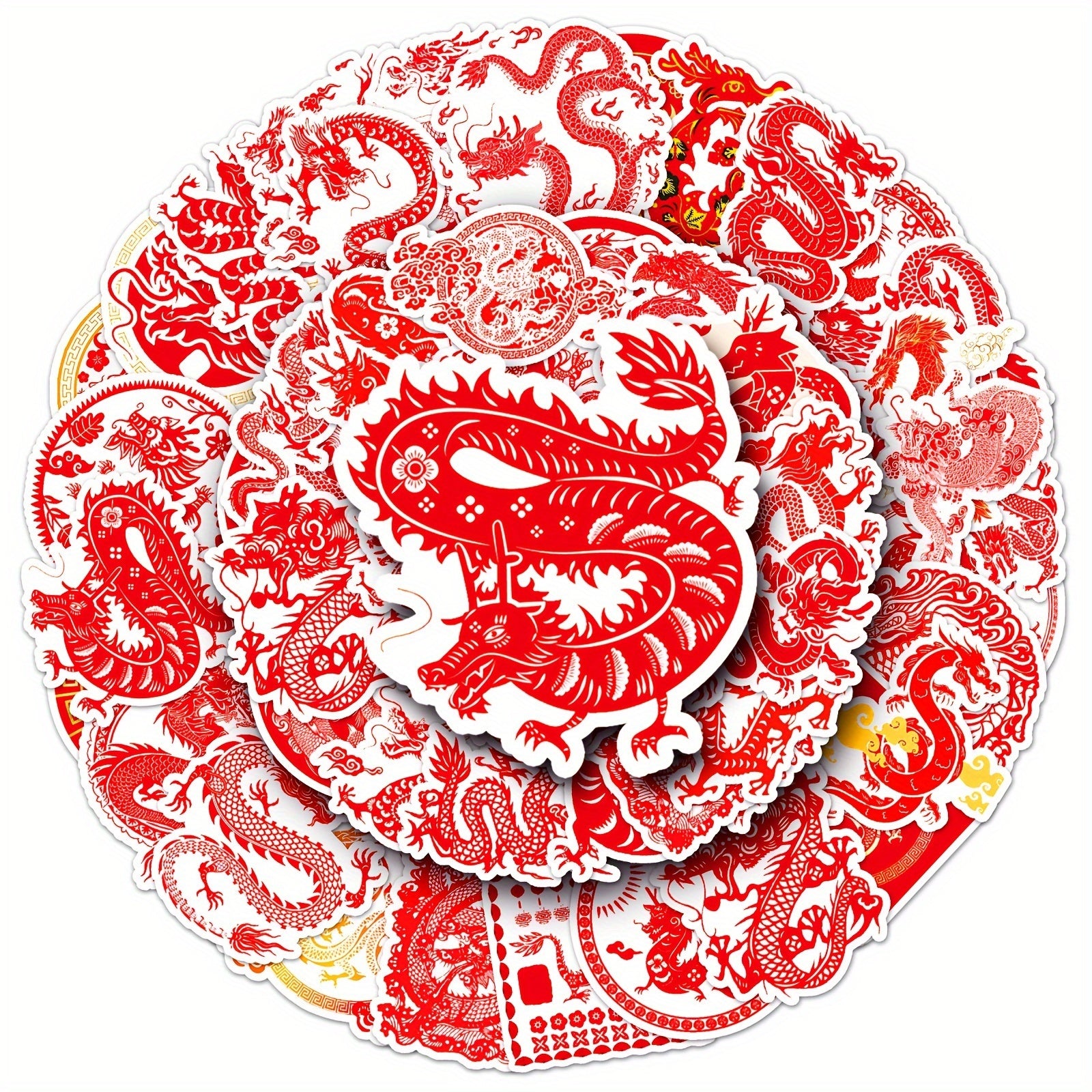 50pcs Year Dragon Cartoon Waterproof Stickers Chinese Style Graffiti Decor DIY