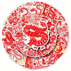 50pcs Year Dragon Cartoon Waterproof Stickers Chinese Style Graffiti Decor DIY