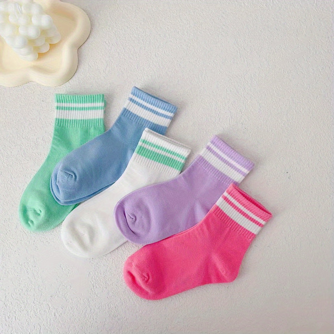 5pairs Girls Kids Breathable Comfy Boneless Socks Children's Socks