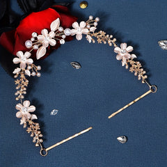 Rhinestone Flower Faux Pearl Head Piece Bobby Pin Hair Hoop Bridal Wedding
