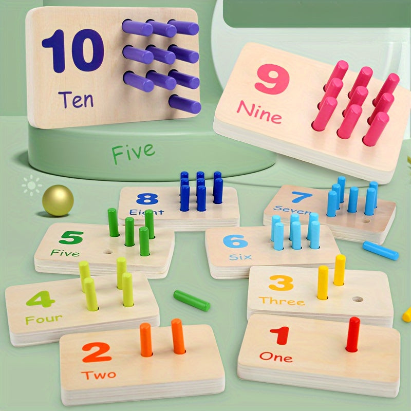 Colorful Wooden Number Matching Game Toy Ages 5-10 Recognition Skills Pegs Board
