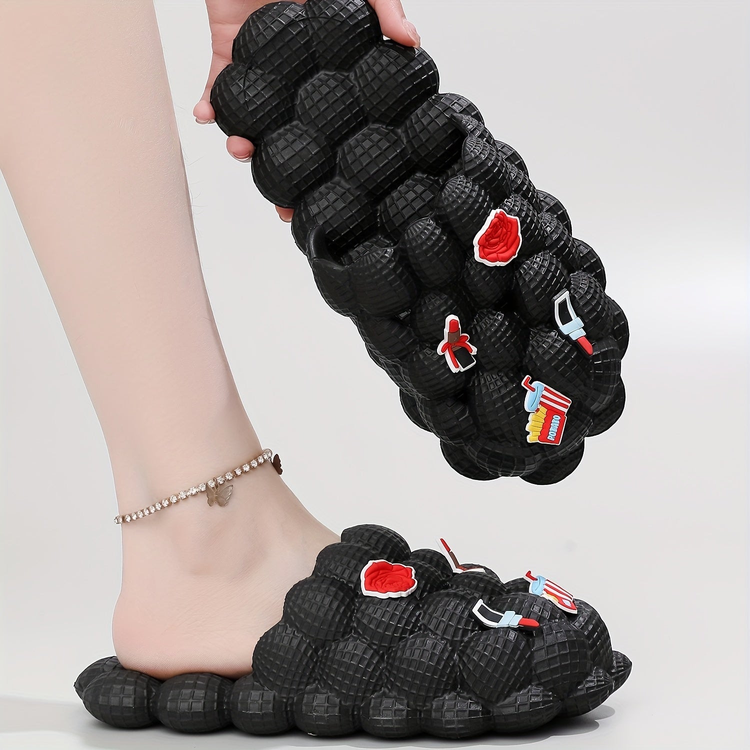 Girls' Cartoon Charm Lychee Slippers Non Slip Lightweight Indoor Shower Pool