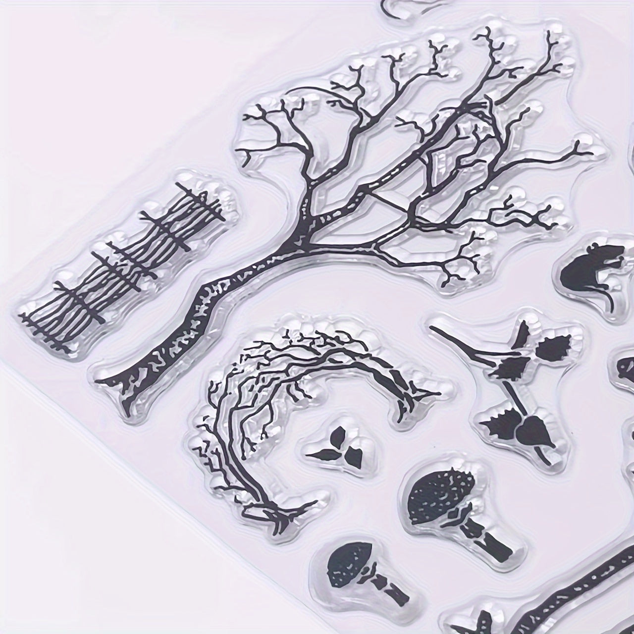Fence Tree Fox Clear Stamp Holiday Card Making DIY Scrapbook Album Crafts