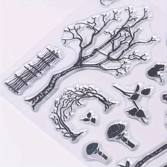 Fence Tree Fox Clear Stamp Holiday Card Making DIY Scrapbook Album Crafts