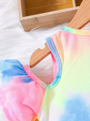 Girls Tie Dye Cold Shoulder Trumpet Sleeve T Shirt Dress