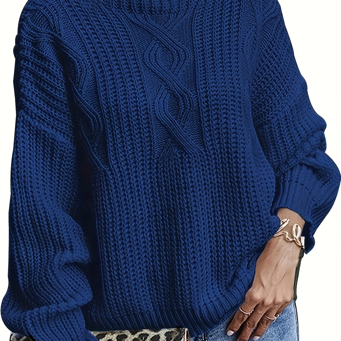 Casual Sweater Women's Plus Solid Jacquard Long Sleeve