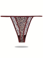 3 Pack Plus Size Leopard Print Lace Thongs High Stretch Sexy Panties