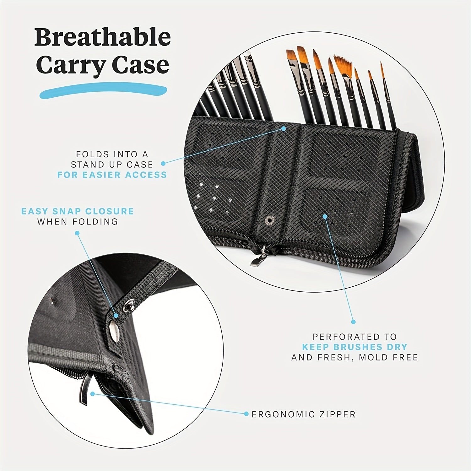 Folding Brush Holder Zipper Bag Organizer Holds 15 Brushes
