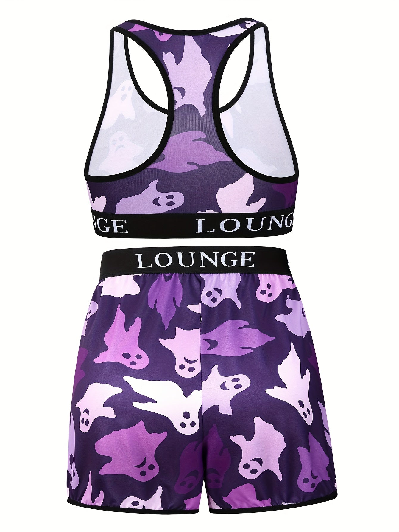 Ghost Print Letter Tape Bra & Shorts Set